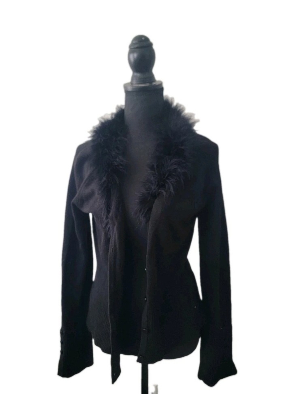 Dana Buchman Black Faux-Fur Trim Blazer Jacket L Y2k Glam